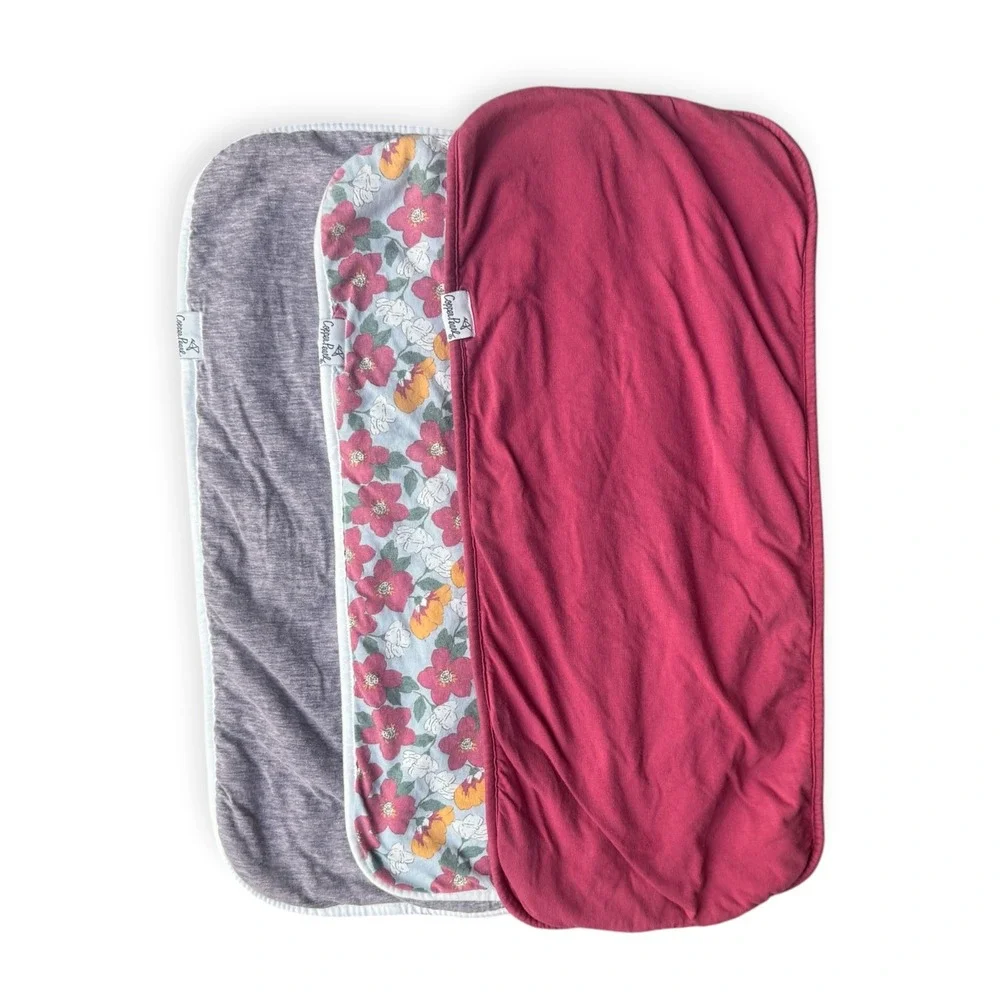 Copper Pearl Burp Cloth Set 3 Pack Floral Burgundy Heather Purple Gray